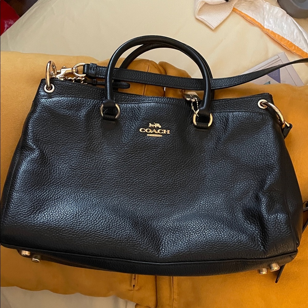 Coach Black Pebbled Leather Satchel with Gold Hardware
